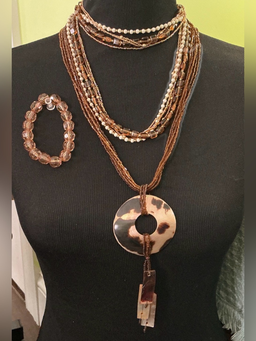 3-Piece Set Glass Beads, Shell, Designer 2 Necklaces & 1 Bracelet